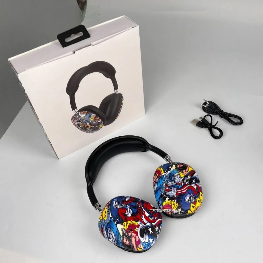 Słuchawki nauszne Bluetooth Graffiti z radiem FM i slotem na kartę TF