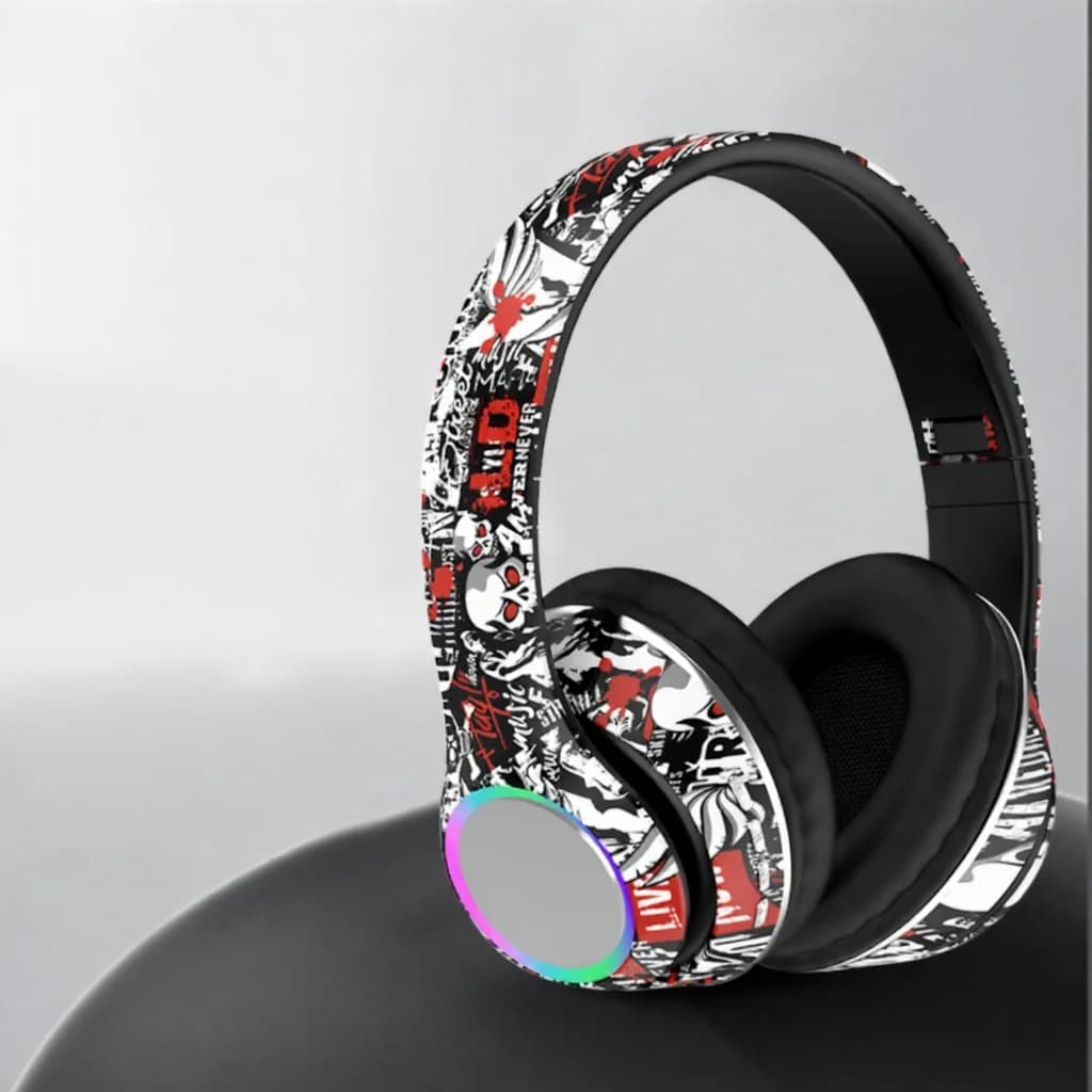 Słuchawki nauszne Bluetooth Graffiti z diodami LED i głębokim basem