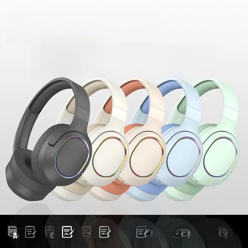 Bezprzewodowe słuchawki nauszne Bluetooth z diodami LED i radiem FM