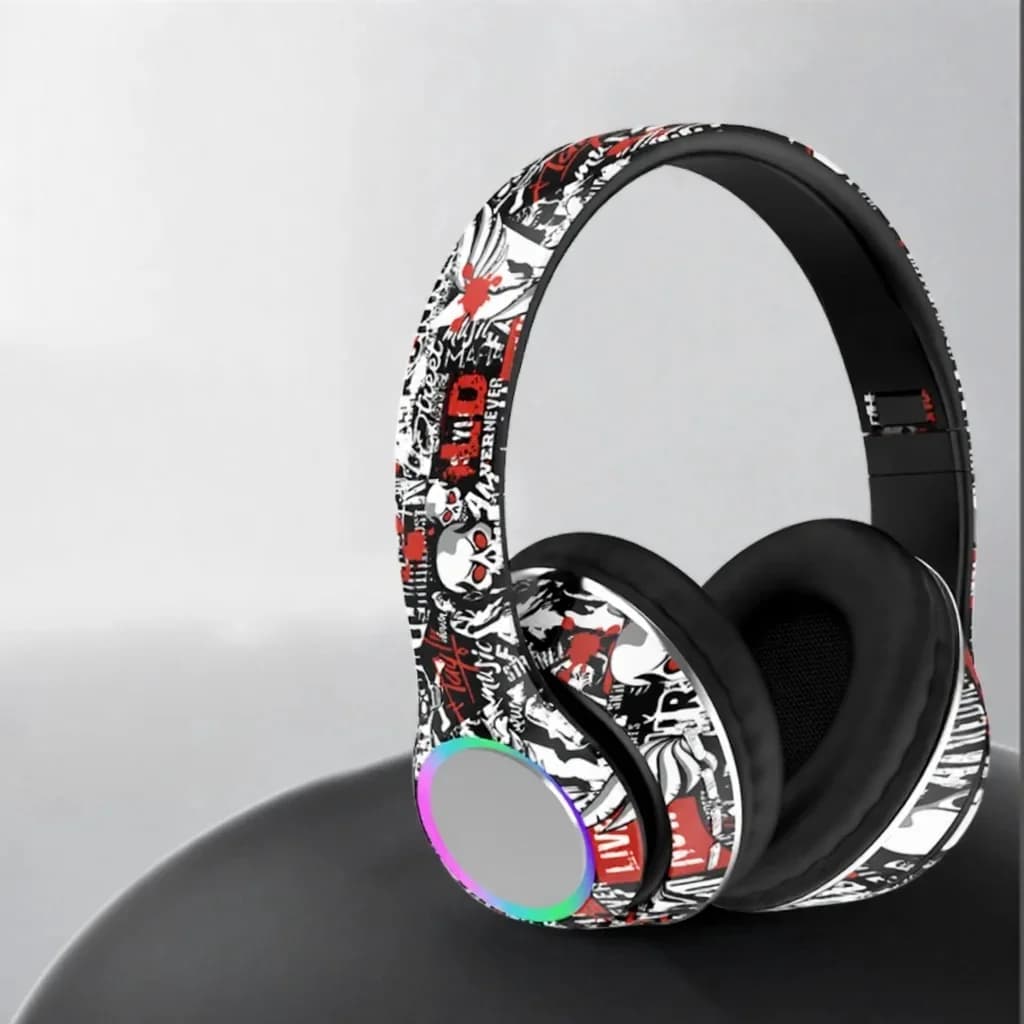Słuchawki nauszne Bluetooth Graffiti z diodami LED i głębokim basem