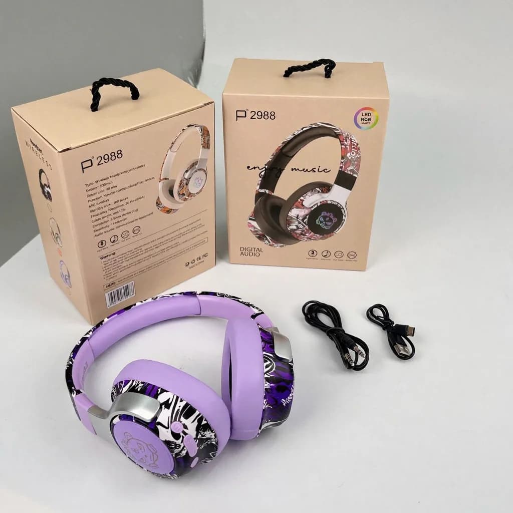 Słuchawki nauszne Bluetooth Graffiti z podświetleniem RGB i mikrofonem