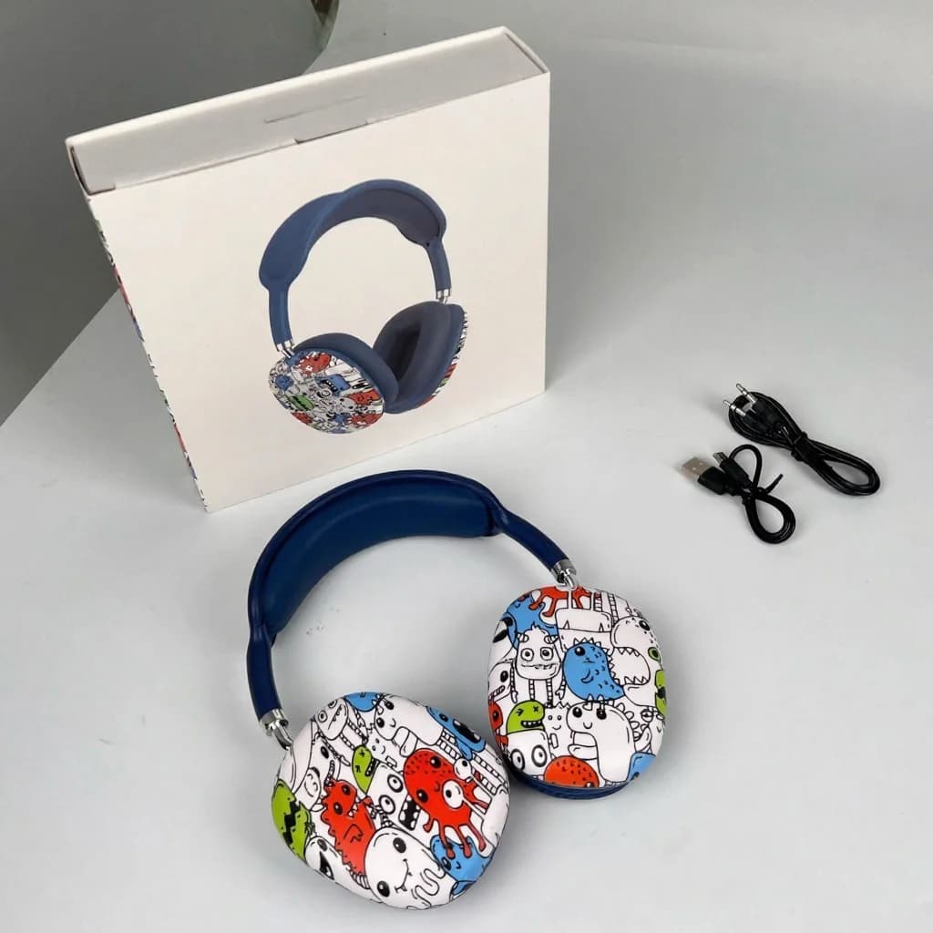 Słuchawki nauszne Bluetooth Graffiti z radiem FM i slotem na kartę TF