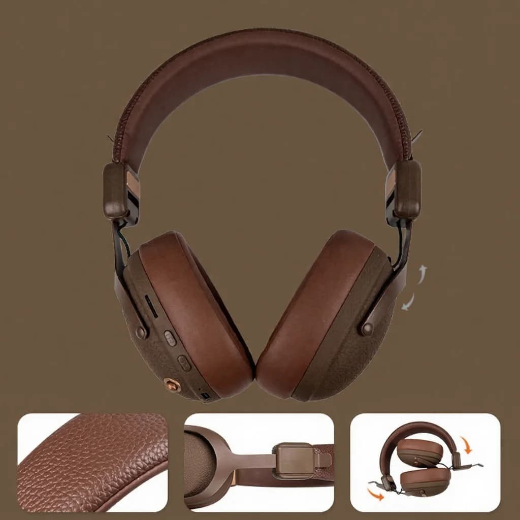 Retro bezprzewodowe słuchawki nauszne z Bluetooth 5.4 i długim czasem pracy