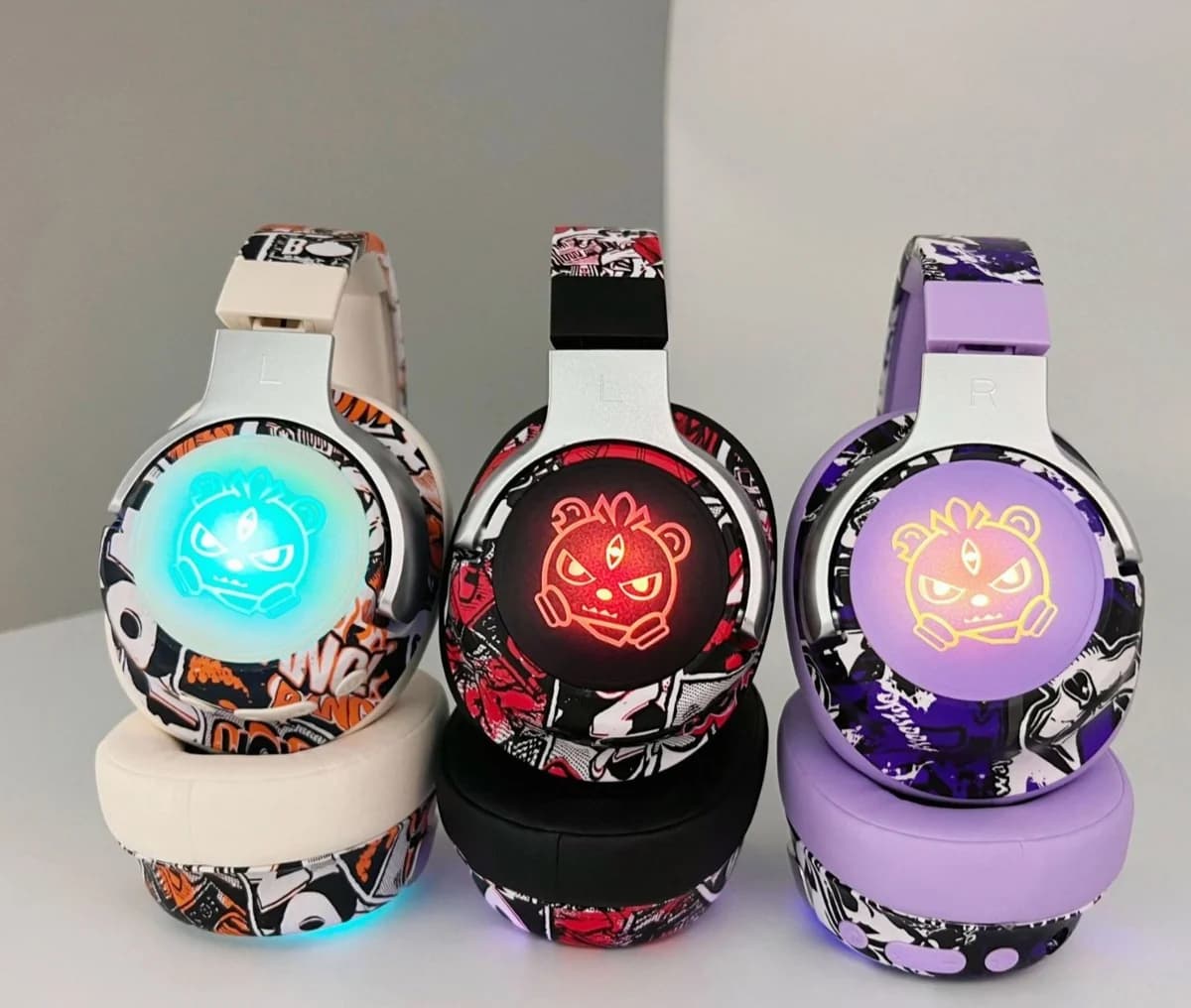 Słuchawki nauszne Bluetooth Graffiti z podświetleniem RGB i mikrofonem