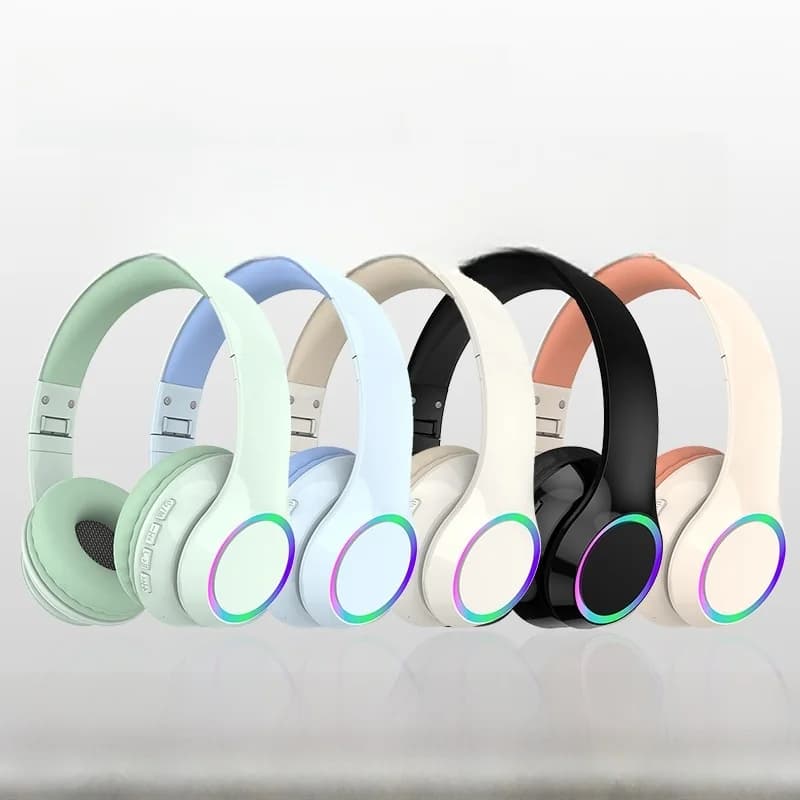 Bezprzewodowe słuchawki nauszne Bluetooth z podświetleniem LED i mikrofonem