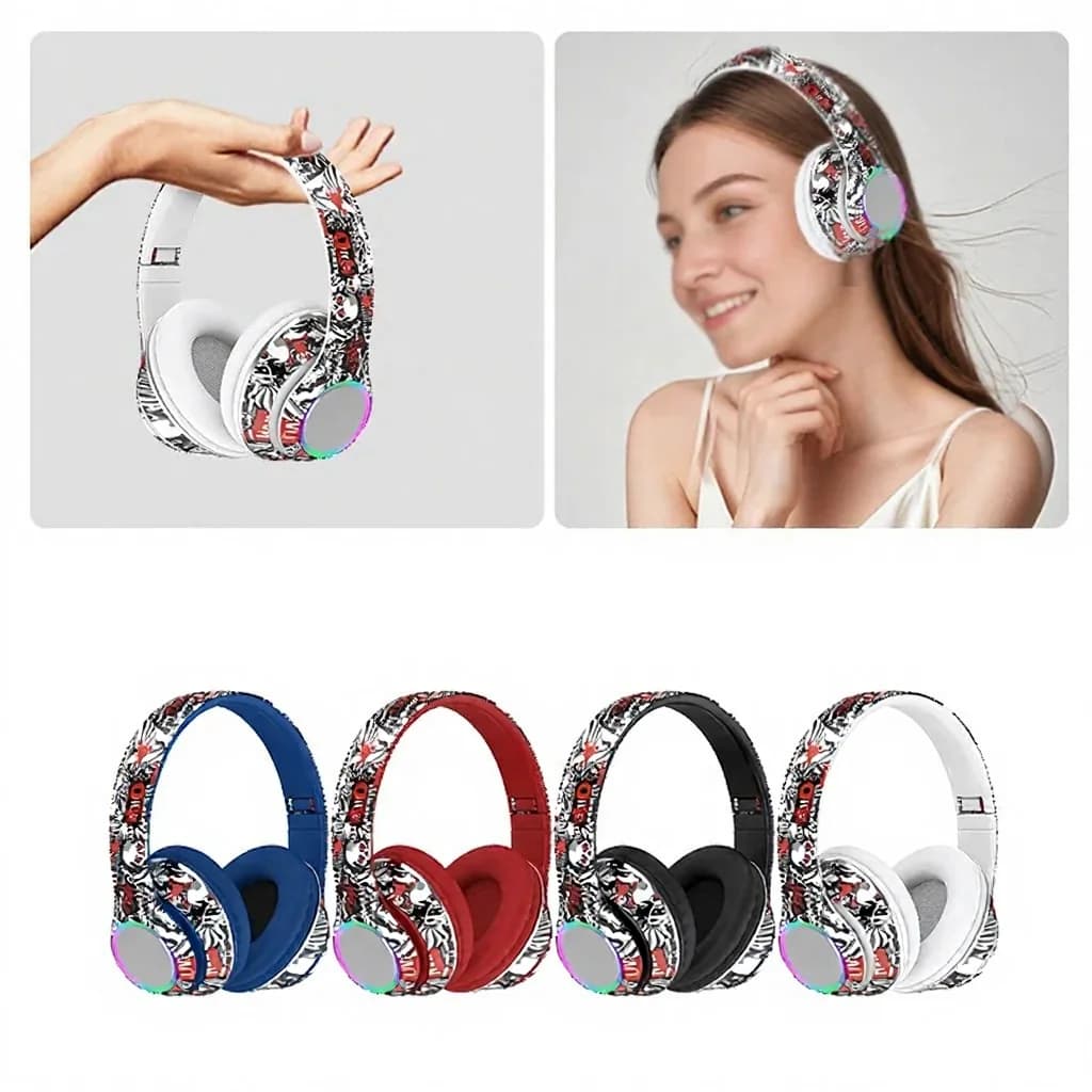 Słuchawki nauszne Bluetooth Graffiti z diodami LED i głębokim basem
