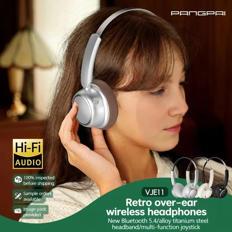 Retro bezprzewodowe słuchawki Bluetooth z metalowym pałąkiem i długim czasem pracy