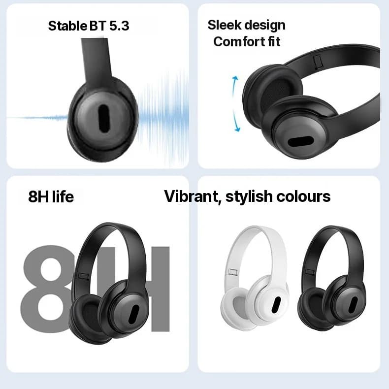 Słuchawki bezprzewodowe nauszne Bluetooth z radiem FM i slotem na kartę TF