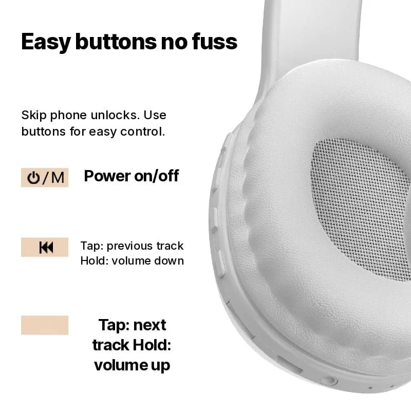 Słuchawki nauszne Bluetooth z gniazdem karty TF i wejściem AUX