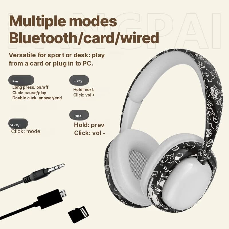 Słuchawki nauszne Bluetooth z głębokim basem i łącznością bezprzewodową
