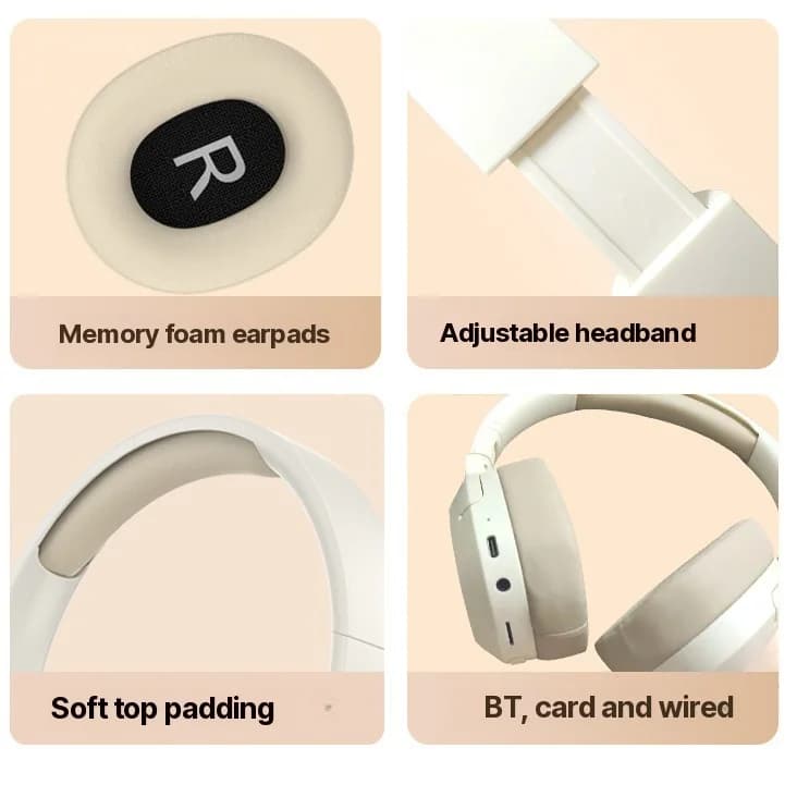 Słuchawki nauszne Bluetooth z basem, obsługą AUX i karty TF