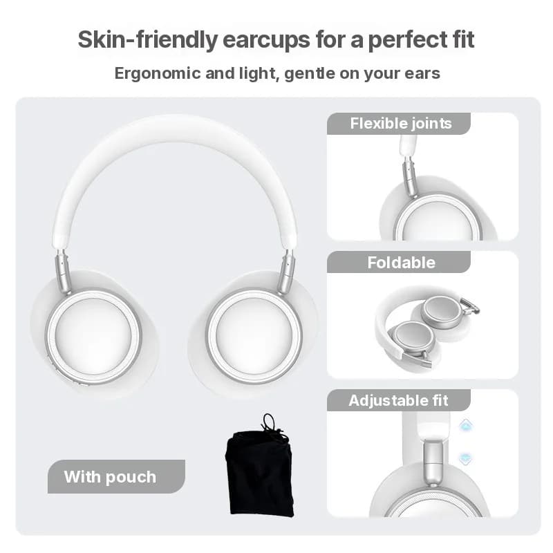 Bezprzewodowe słuchawki nauszne Bluetooth z głębokim basem i ładowaniem Type-C