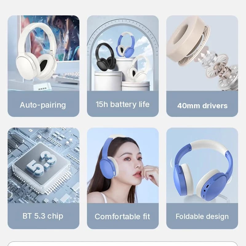 Bezprzewodowe słuchawki nauszne Bluetooth z długim czasem pracy
