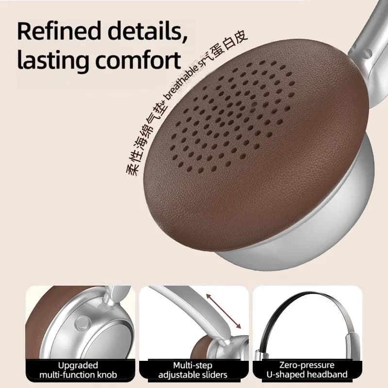 Retro bezprzewodowe słuchawki Bluetooth z metalowym pałąkiem i długim czasem pracy