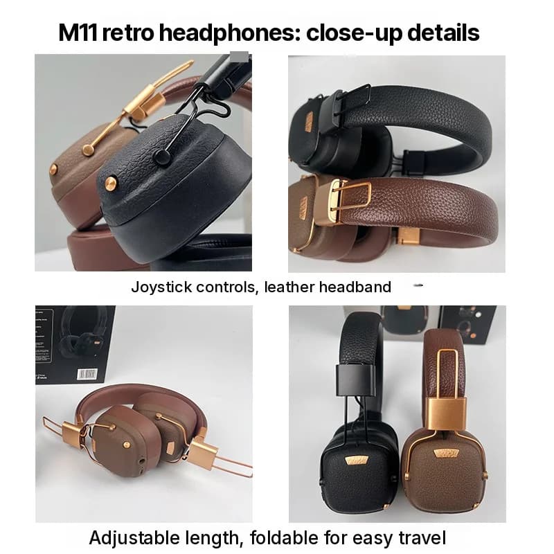 Retro bezprzewodowe słuchawki nauszne Bluetooth z trybami EQ