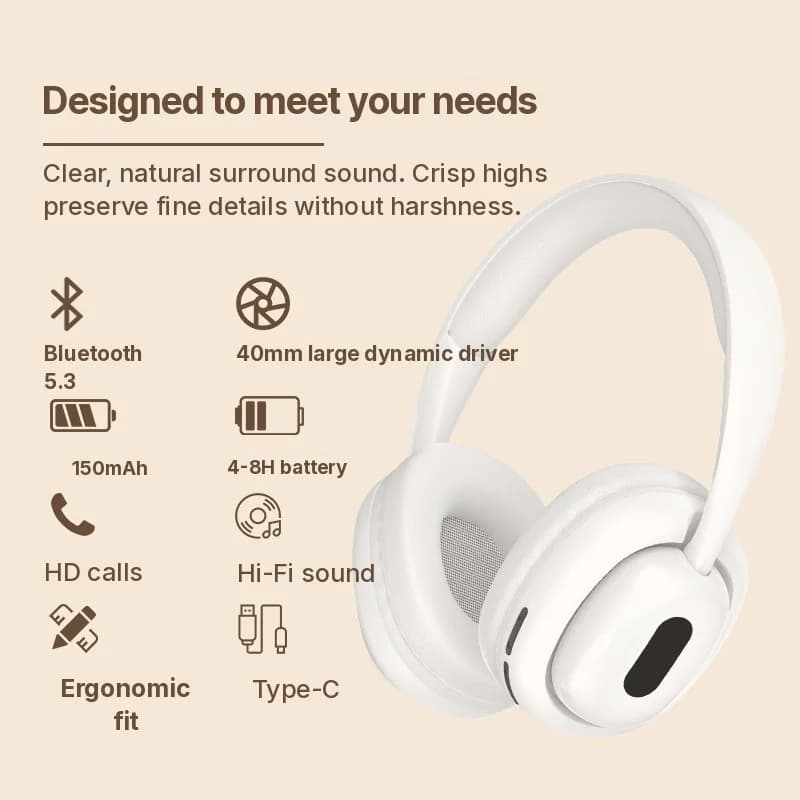 Słuchawki nauszne Bluetooth z radiem FM i slotem na kartę TF