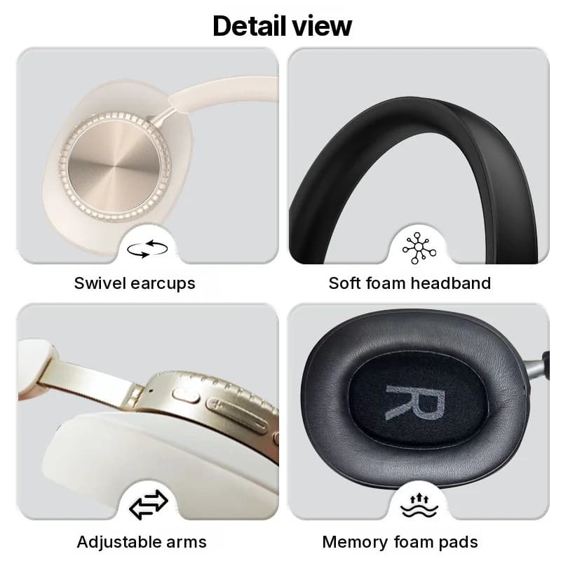 Bezprzewodowe słuchawki Bluetooth nauszne z redukcją szumów i etui