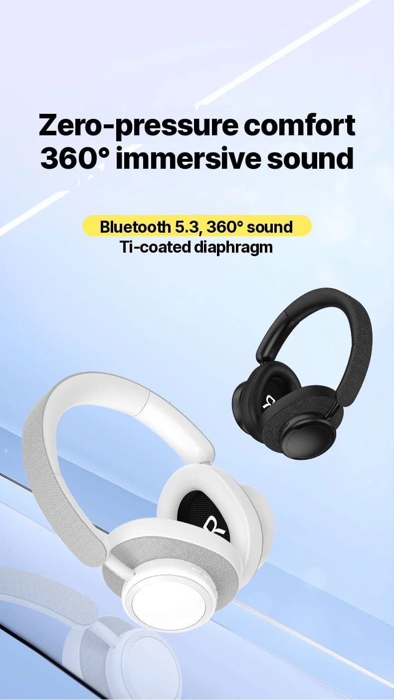 Bezprzewodowe słuchawki nauszne Bluetooth z wykończeniu tkaninowym i długim czasem pracy