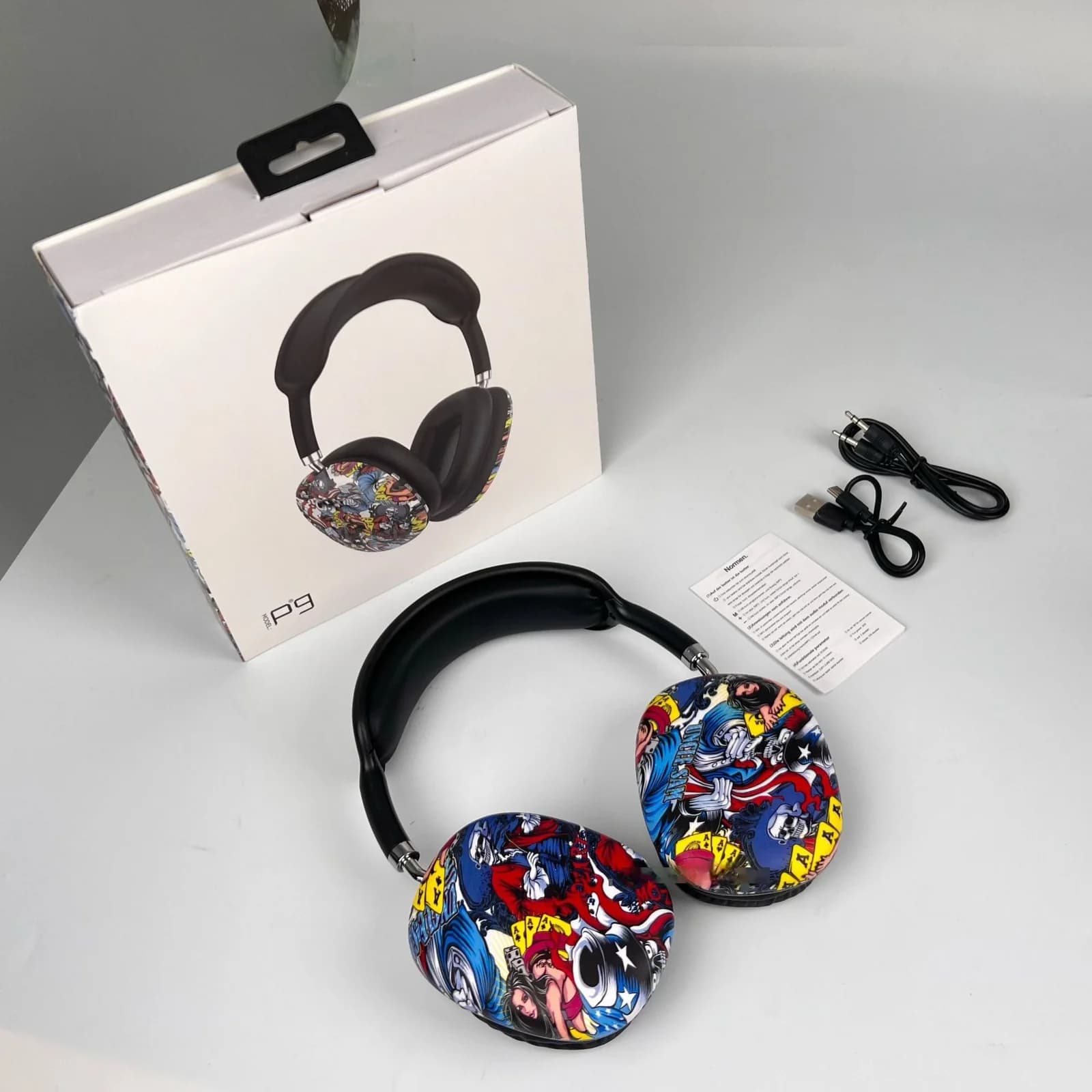 Słuchawki nauszne Bluetooth Graffiti z radiem FM i slotem na kartę TF