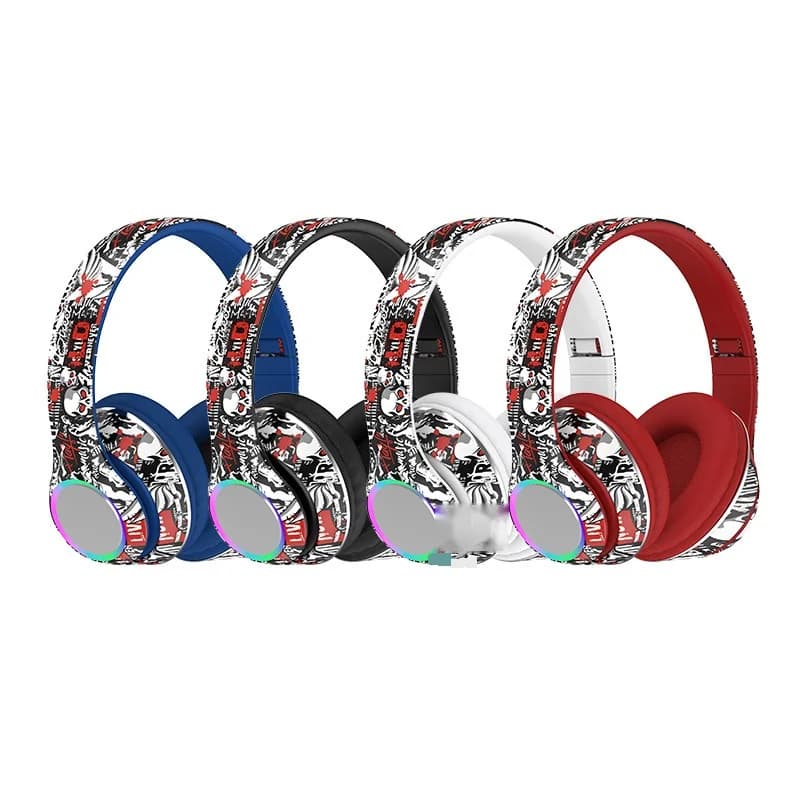 Słuchawki nauszne Bluetooth Graffiti z diodami LED i głębokim basem