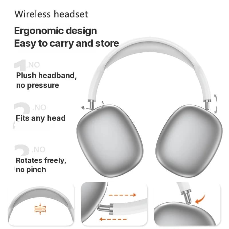 Bezprzewodowe słuchawki nauszne Bluetooth z głębokim basem i ładowaniem Type-C
