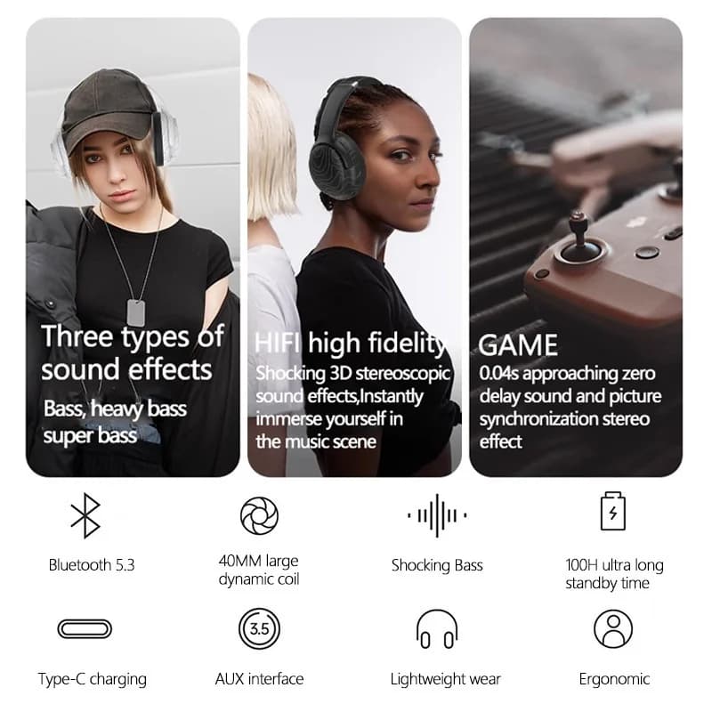 Bezprzewodowe słuchawki nauszne Bluetooth z radiem FM i redukcją szumów
